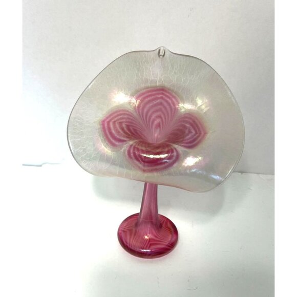 Stuart Abelman Jack-in-the-Pulpit Pulled Feather Iridescent Art Glass Vase 10" H - Picture 6 of 12